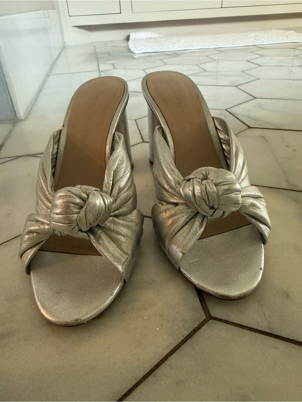 Loeffler Randall Metallic Silver Knot-Top Women's Slide Heels size 8